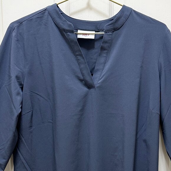 New Rev3 Tunic Blouse Women's Size S Navy Plum Center Back Pleat Stretch Office - Picture 2 of 14